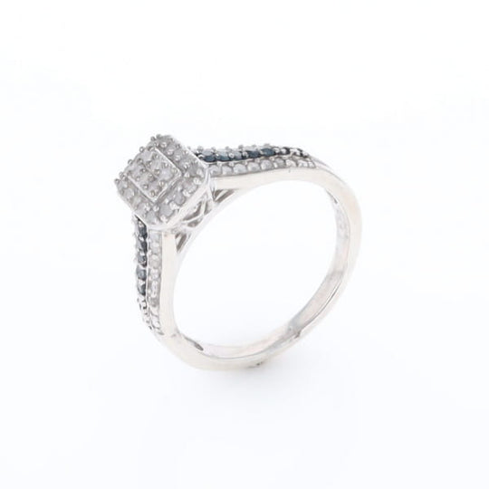 Blue & White Diamond Rectangle Cluster Ring