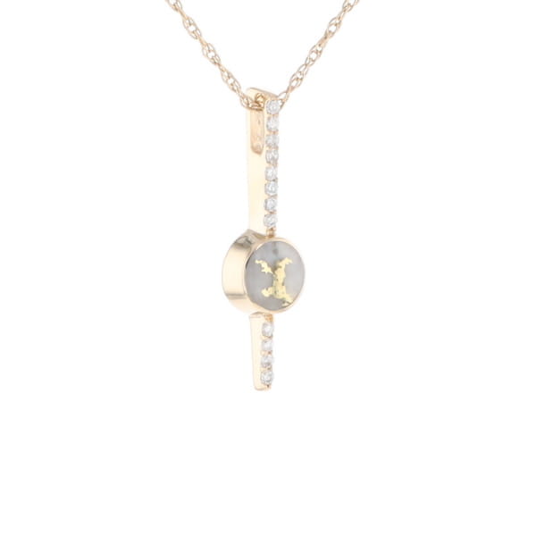Diamond Bar Gold Quartz Round Inlaid Pendant G2