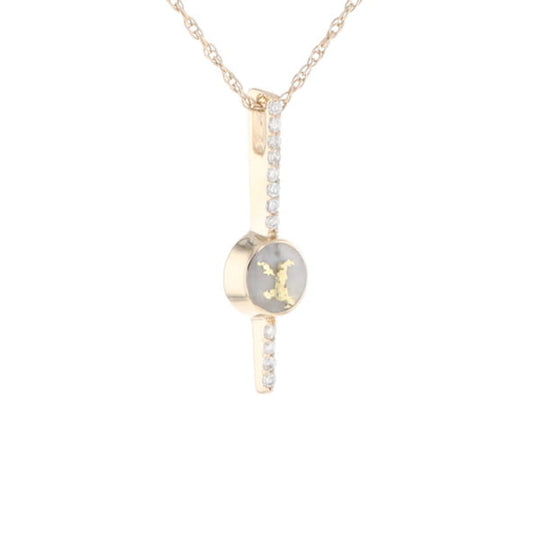 Diamond Bar Gold Quartz Round Inlaid Pendant G2