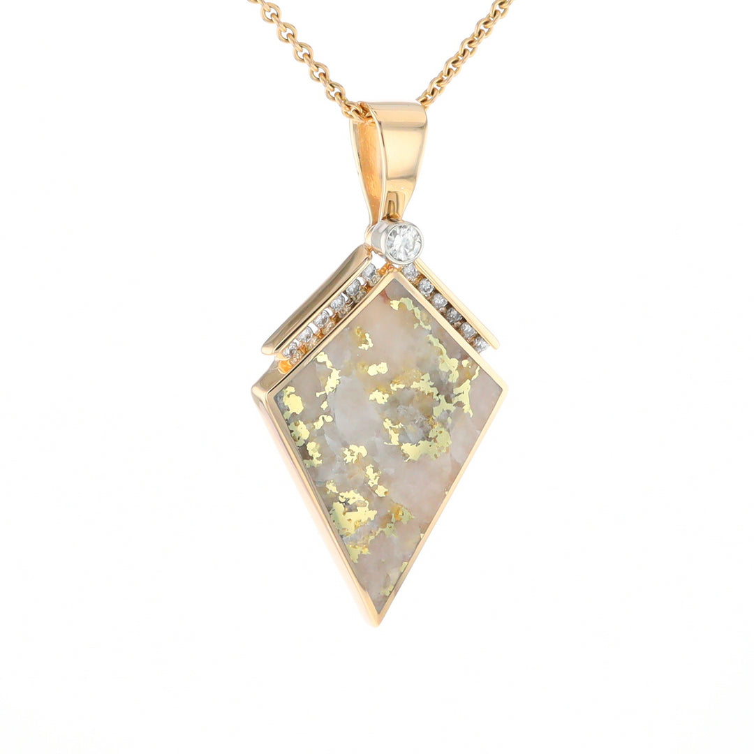 Gold Quartz Kite Shape Inlaid Pendant with .27ctw Diamonds