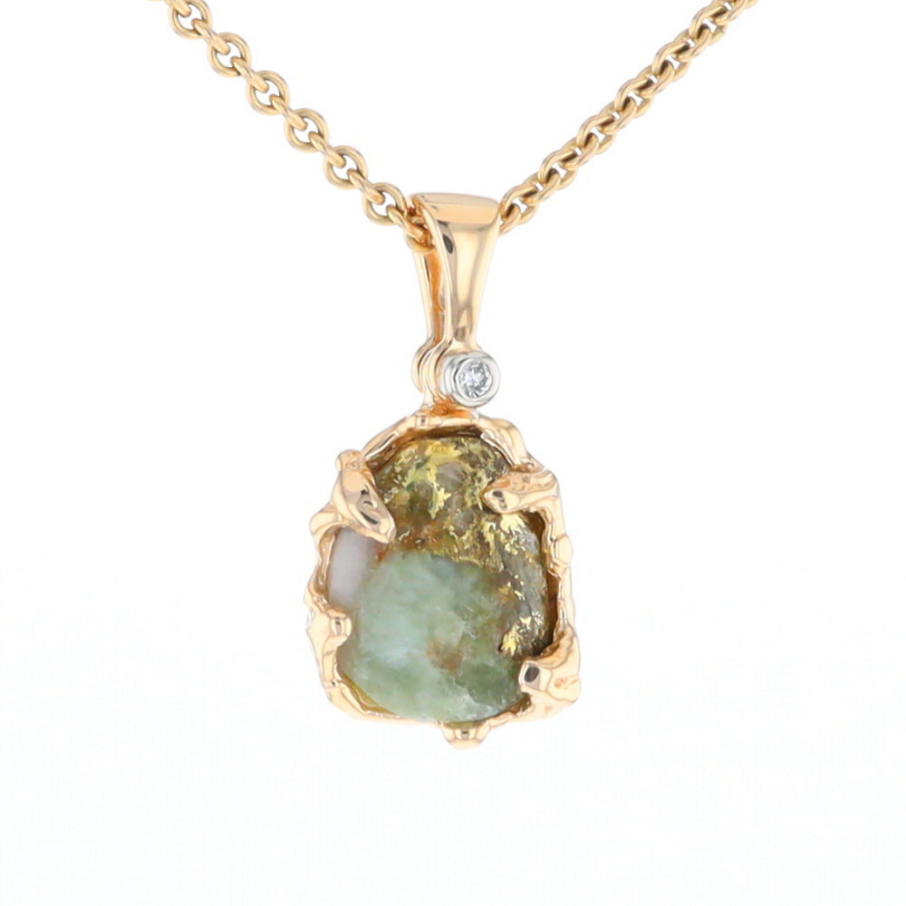 Serpentine & Gold Quartz Freeform Pendant