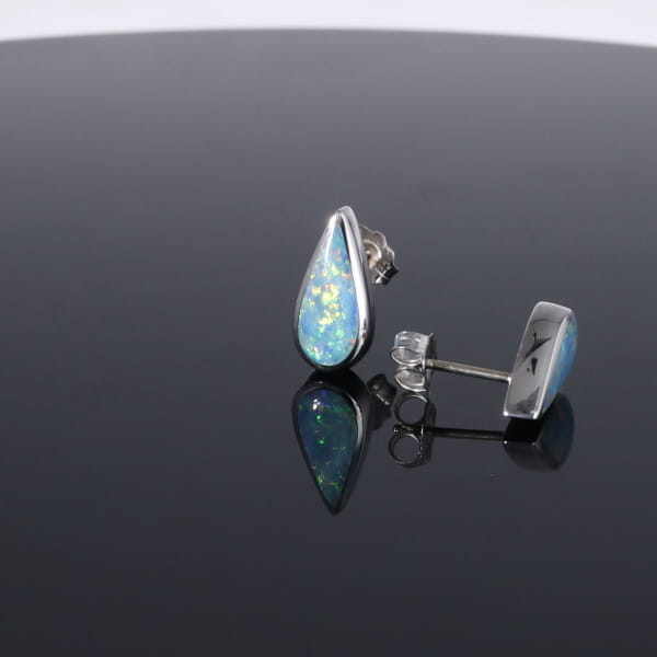 Opal Earrings Tear Drop Inlaid Design Studs