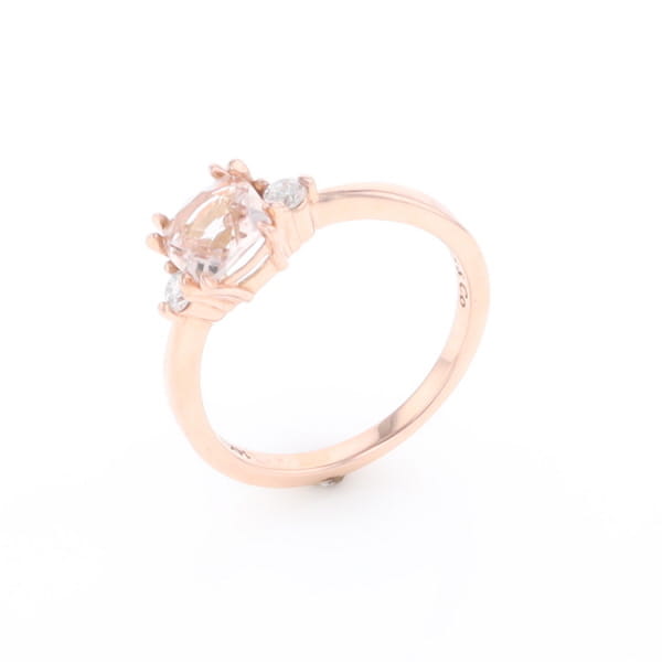Morganite 1ct Cushion Cut  and Diamond Three Stone Engagement Ring