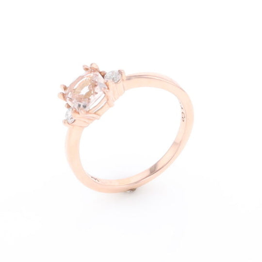 Morganite 1ct Cushion Cut  and Diamond Three Stone Engagement Ring