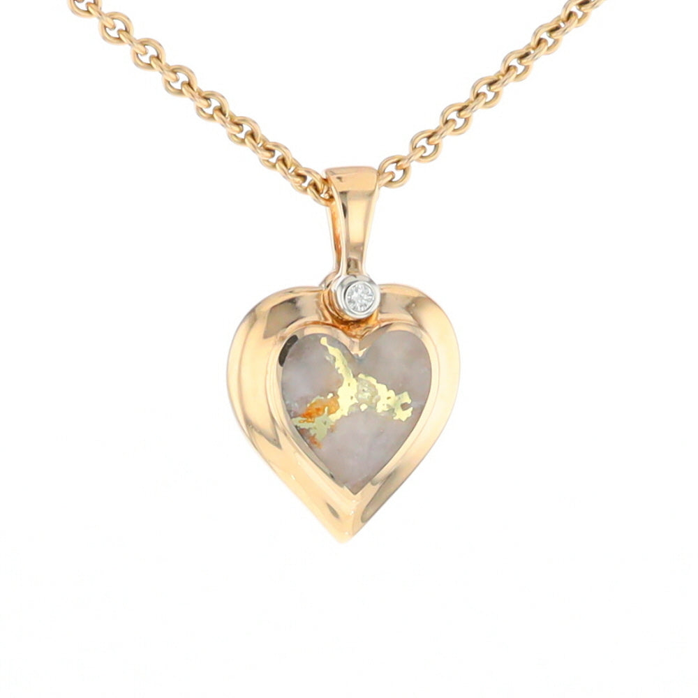 Gold Quartz Heart Shape Inlaid Pendant with .02ct Diamond