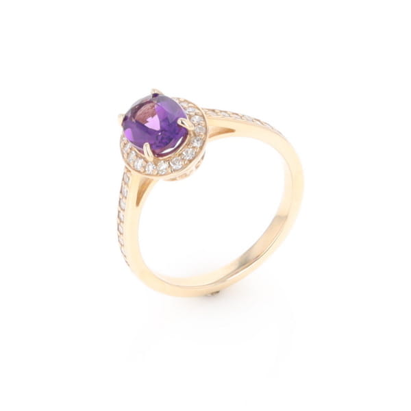 Oval Amethyst with Diamond Halo Ring