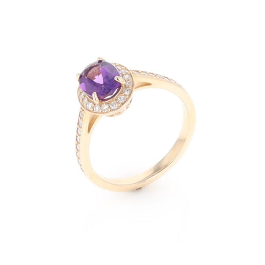 Oval Amethyst with Diamond Halo Ring