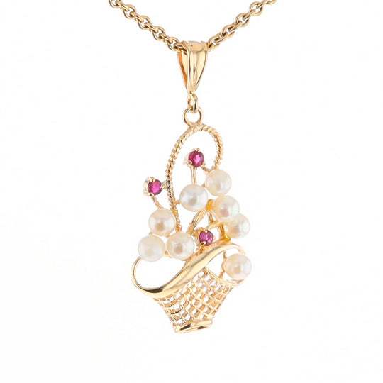 Pearl and Ruby Basket Pendant