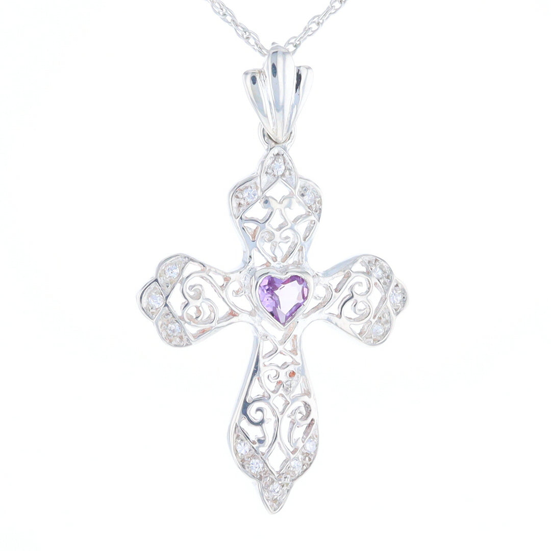 Heart Amethyst Cross Pendant