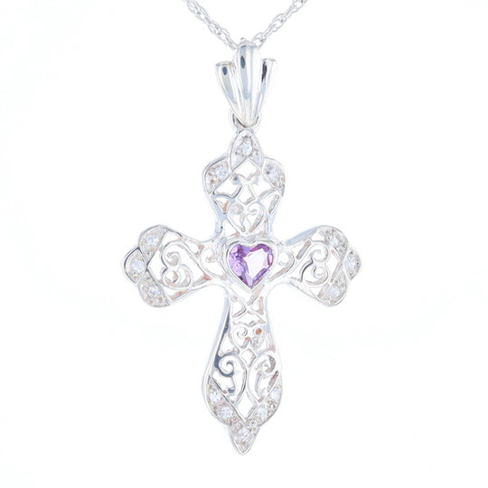 Heart Amethyst Cross Pendant