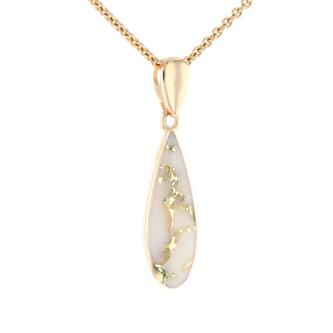 Gold Quartz Pendant Tear Drop Inlaid Design G2