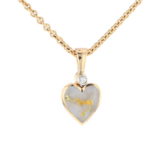 Gold Quartz Necklace Heart Inlaid Design Pendant with .02ct Diamond