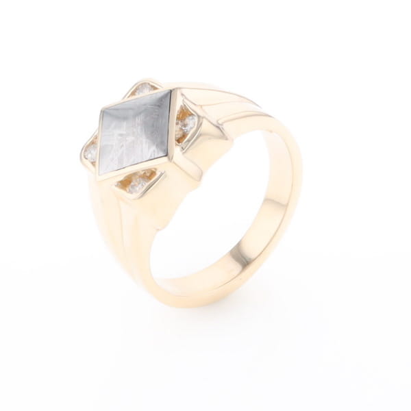 Natural Meteorite ring diamond shape inlaid design with .16ctw round diamonds