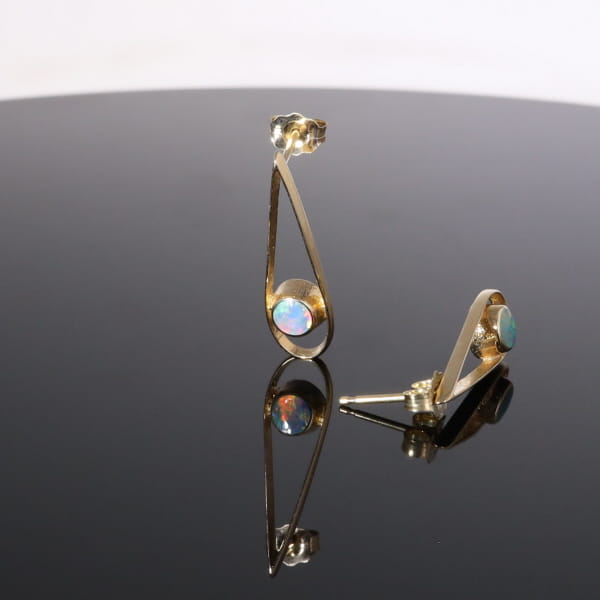 Opal Earrings Round Inlaid Open Tear Drop Design Studs