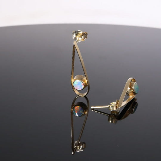 Opal Earrings Round Inlaid Open Tear Drop Design Studs