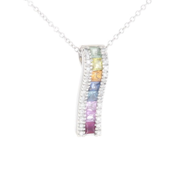 Multi-color Sapphire Necklace with Diamond Accents