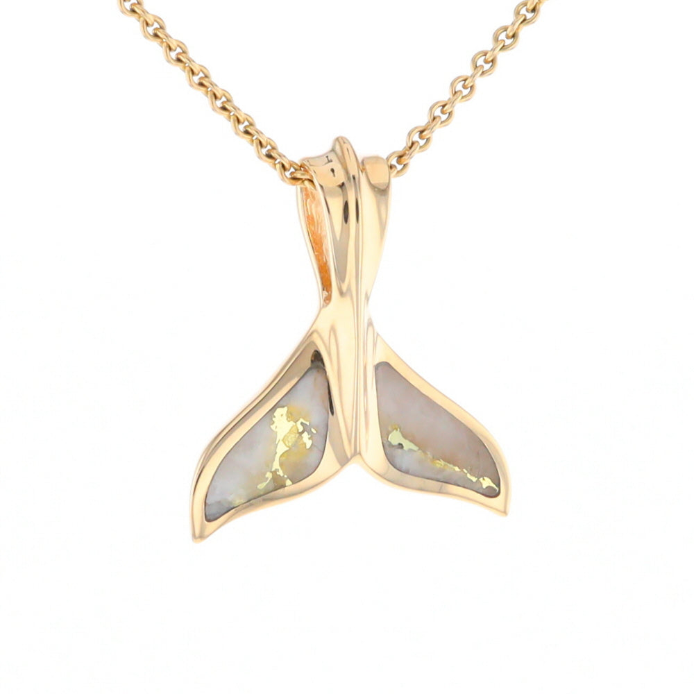 Whale Tail Necklaces Gold Quartz Double Sided Inlaid Sea Life Pendant