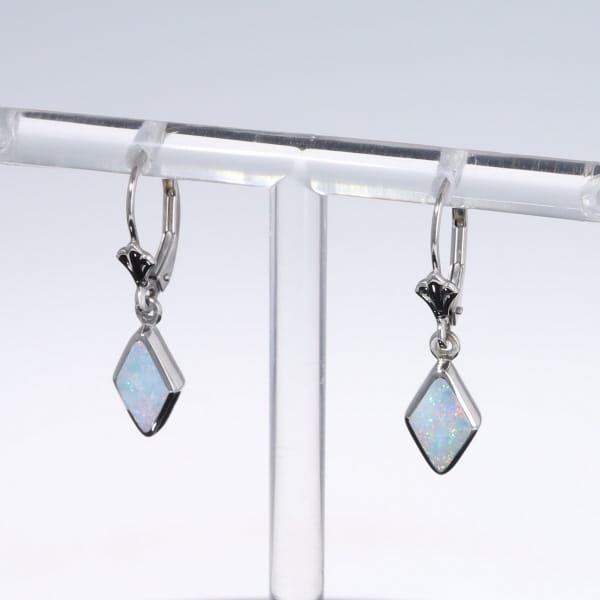 Opal Earrings Diamond Shape Inlaid Design Lever Backs