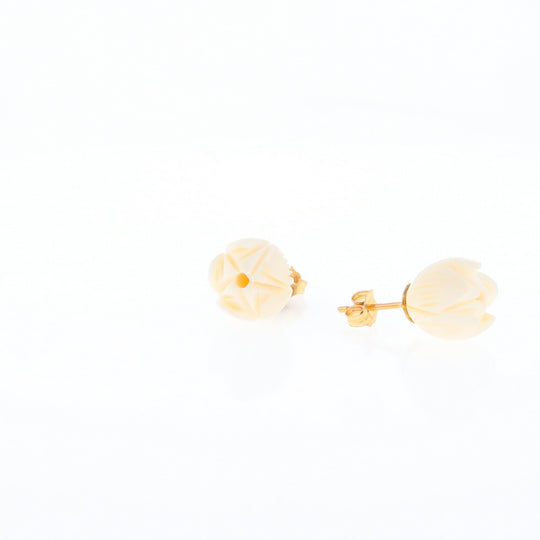 Carved Ivory Flower Stud Earrings