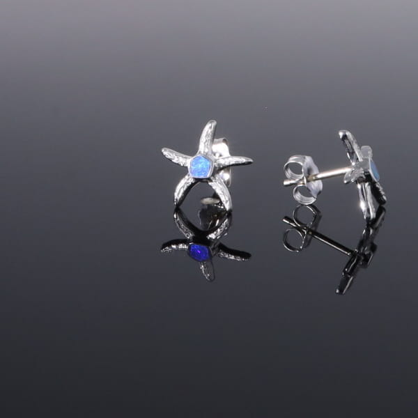 Opal Earrings Inlaid Realistic Star Fish Design