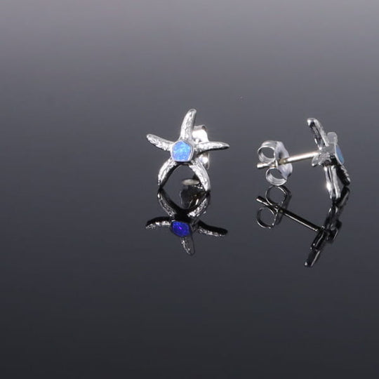 Opal Earrings Inlaid Realistic Star Fish Design