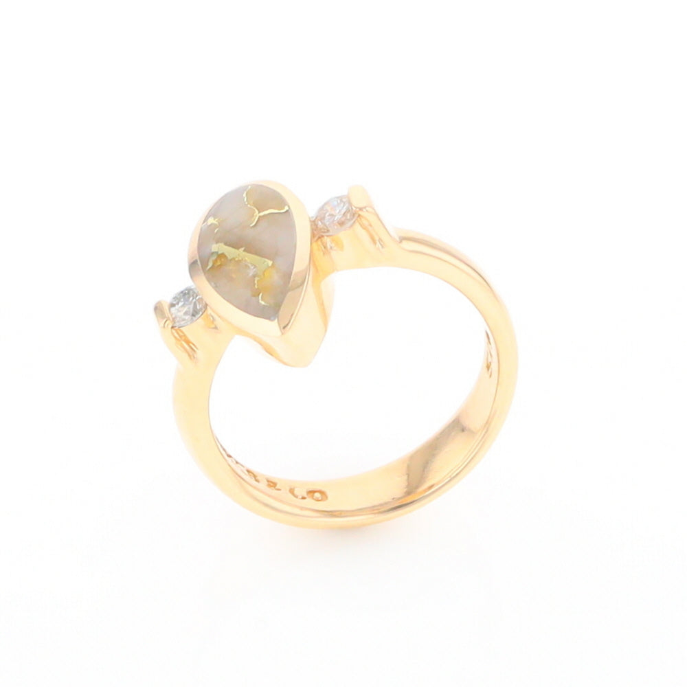 Gold Quartz Ring Pear Shape Inlaid with .18ctw Round Diamonds