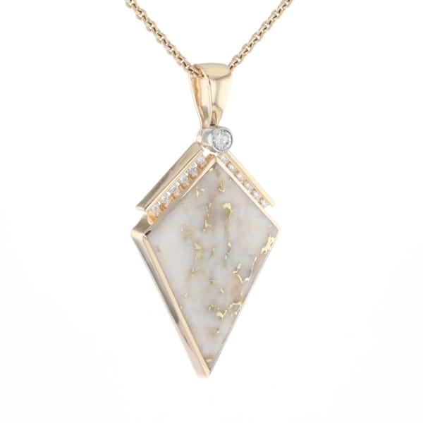 Gold Quartz Necklace Kite Shape Inlaid Pendant with .27ctw Diamonds