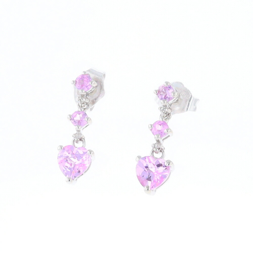 Synthetic Pink Sapphire Dangle Heart Earrings