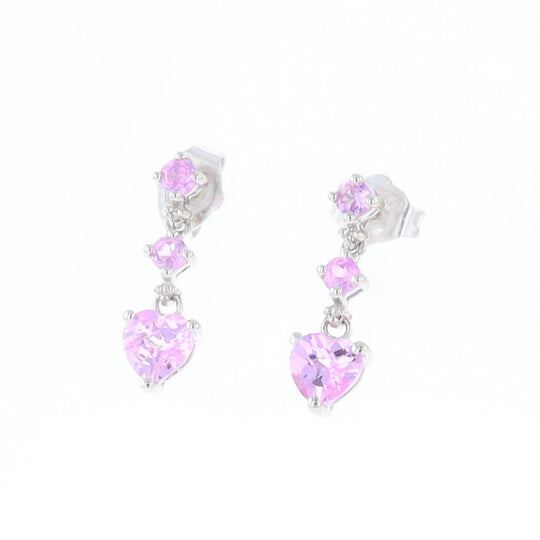 Synthetic Pink Sapphire Dangle Heart Earrings