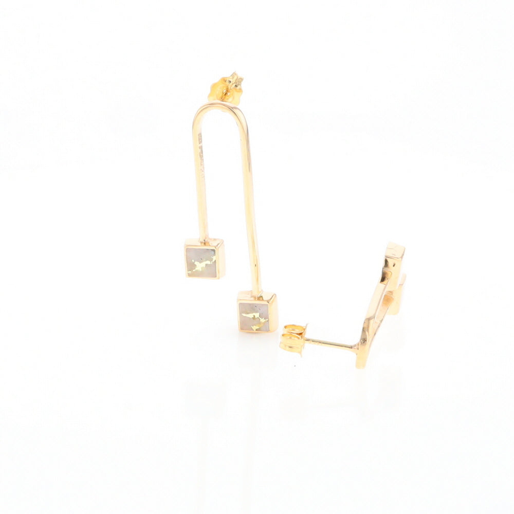 Gold Quartz Double Square Curved Bar Earrings - G2