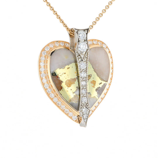 Gold Quartz Necklace Cupid's Revenge 2.24ctw Diamonds Heart Pendant