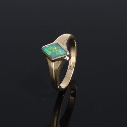 Ethiopian Opal Rings Diamond Shape Inlaid Design