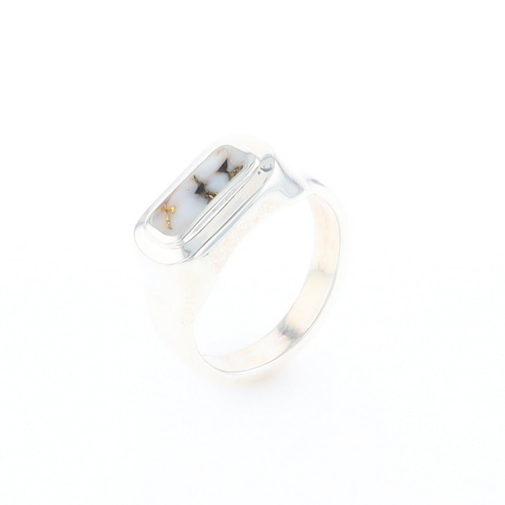 Sterling Silver Gold Quartz Inlaid Rectangular Ring - G3