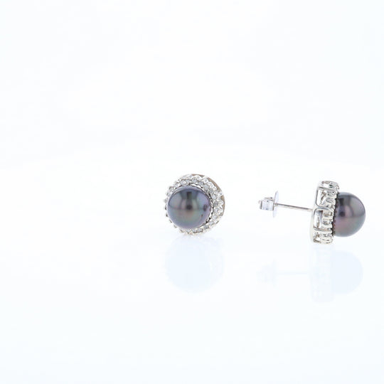 Gray Pearl Halo Studs