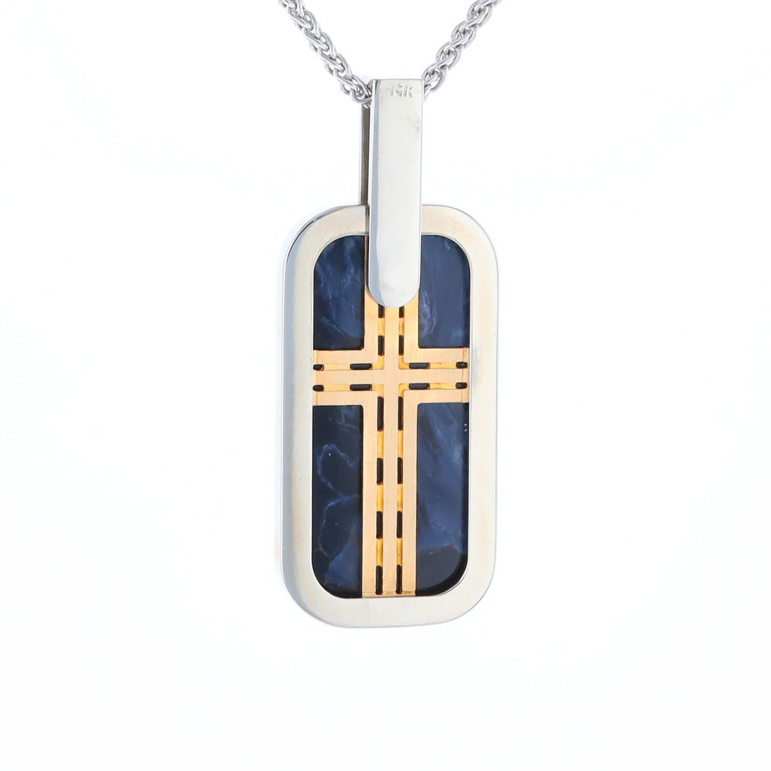 Natural pietersite inlaid dog tag cross pendant