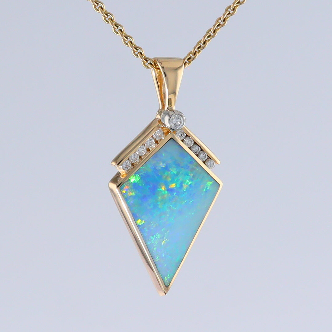 Opal Pendant Inlaid Kite Design with .19ctw Round Diamonds