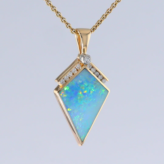 Opal Pendant Inlaid Kite Design with .19ctw Round Diamonds