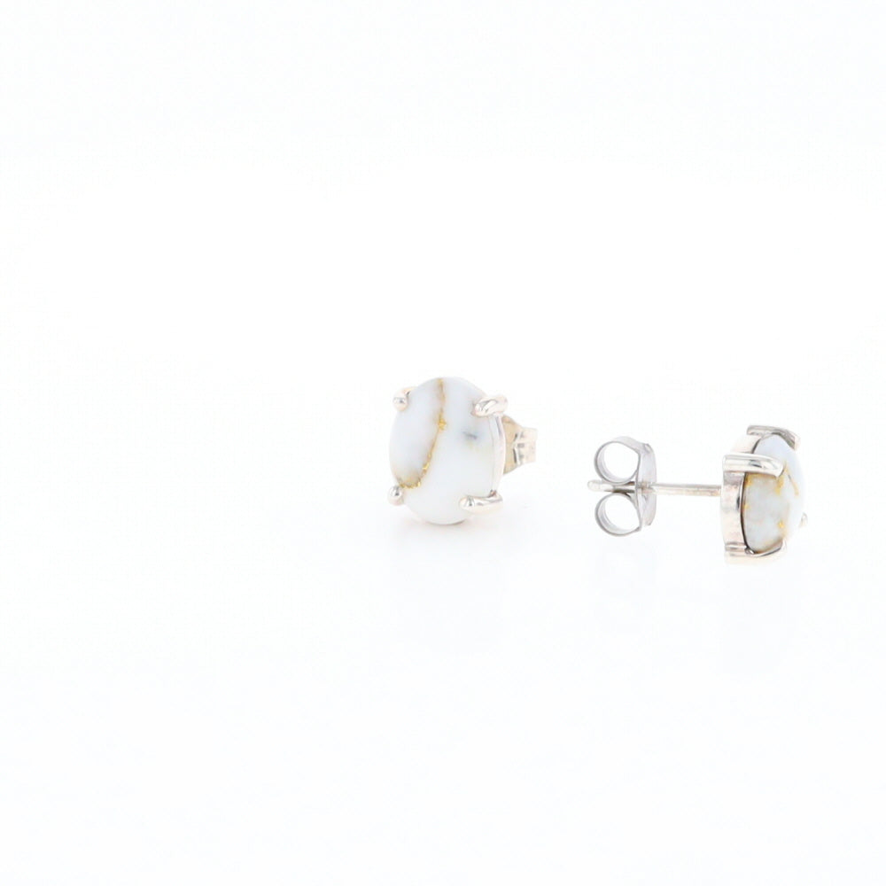Gold Quartz Cabochon Stud Earrings
