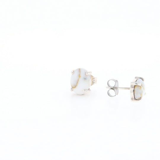 Gold Quartz Cabochon Stud Earrings