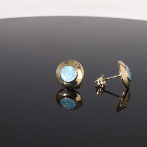 Opal Earrings Round Inlaid Design Studs