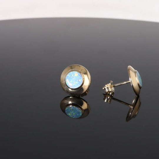 Opal Earrings Round Inlaid Design Studs