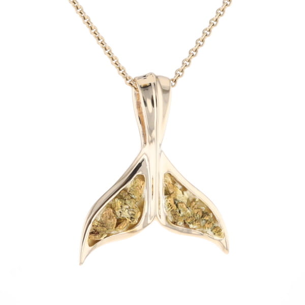 Whale Tail Natural Gold Nuggets Inlaid Pendant XL