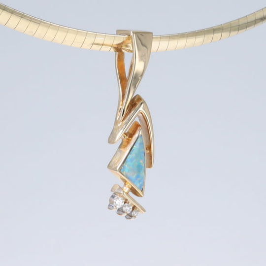 Opal Pendant Triangle Inlaid Design with .07ctw Round Diamonds