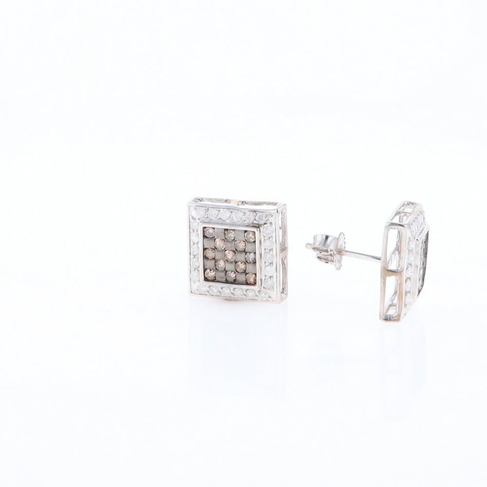 Square White & Chocolate Diamond Earrings