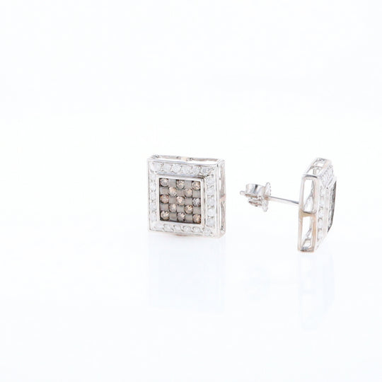 Square White & Chocolate Diamond Earrings