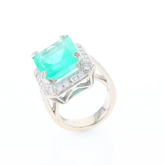 5.25ct Emerald Ring with Diamond Halo