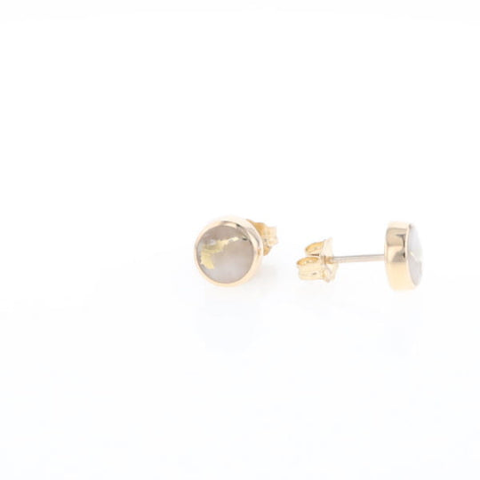 Gold Quartz Earrings Round Inlaid Studs