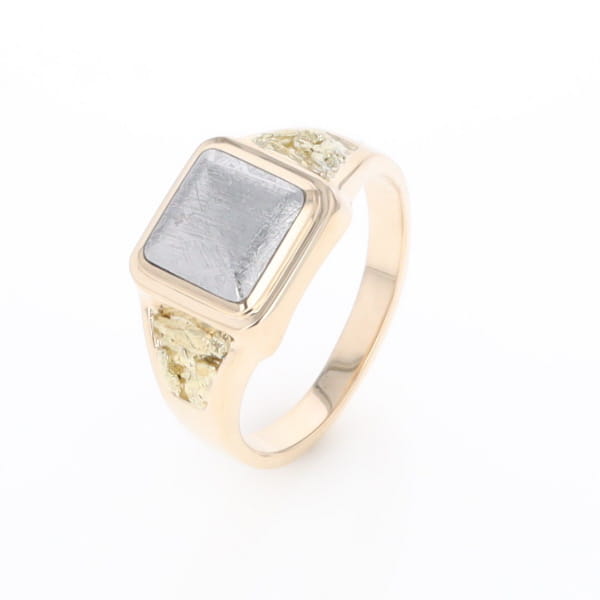 Meteorite Ring Square Inlaid Center Design with Natural Nugget Sides