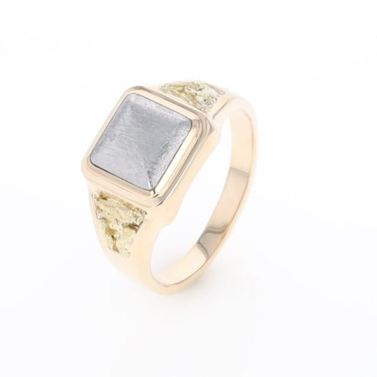 Meteorite Ring Square Inlaid Center Design with Natural Nugget Sides