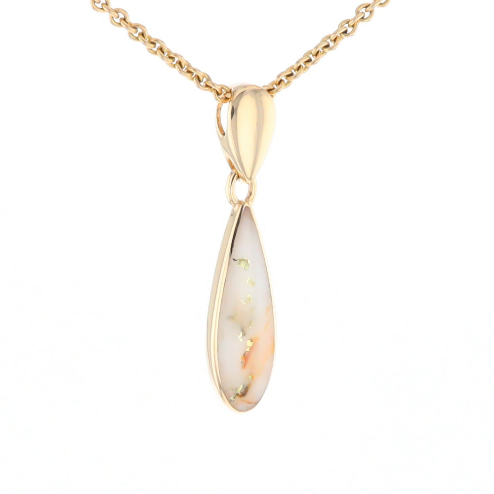 Gold Quartz Necklace Tear Drop Inlaid Pendant